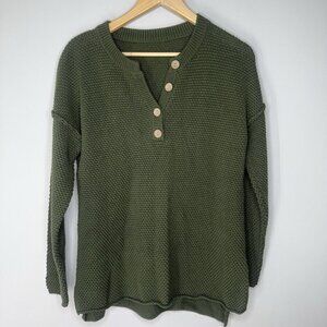 Women’s Forest Green Chunky Knit Earthy Style Sweater Boho Size Large